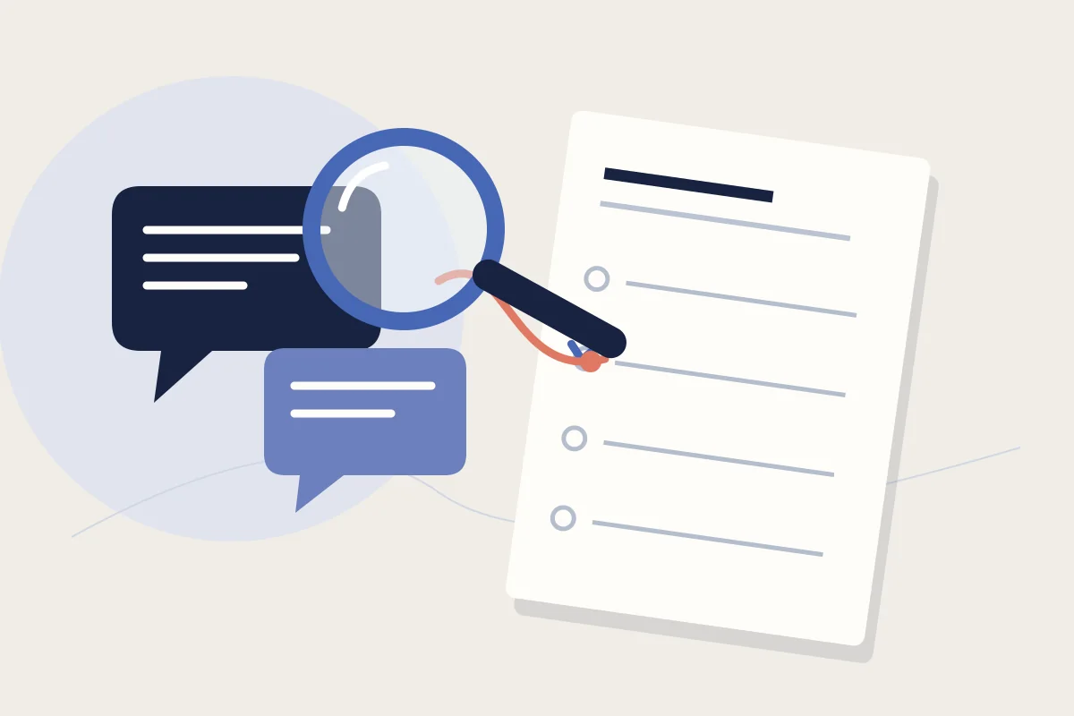 A magnifying glass traces a public conversation to a marked row on a sample observation sheet.